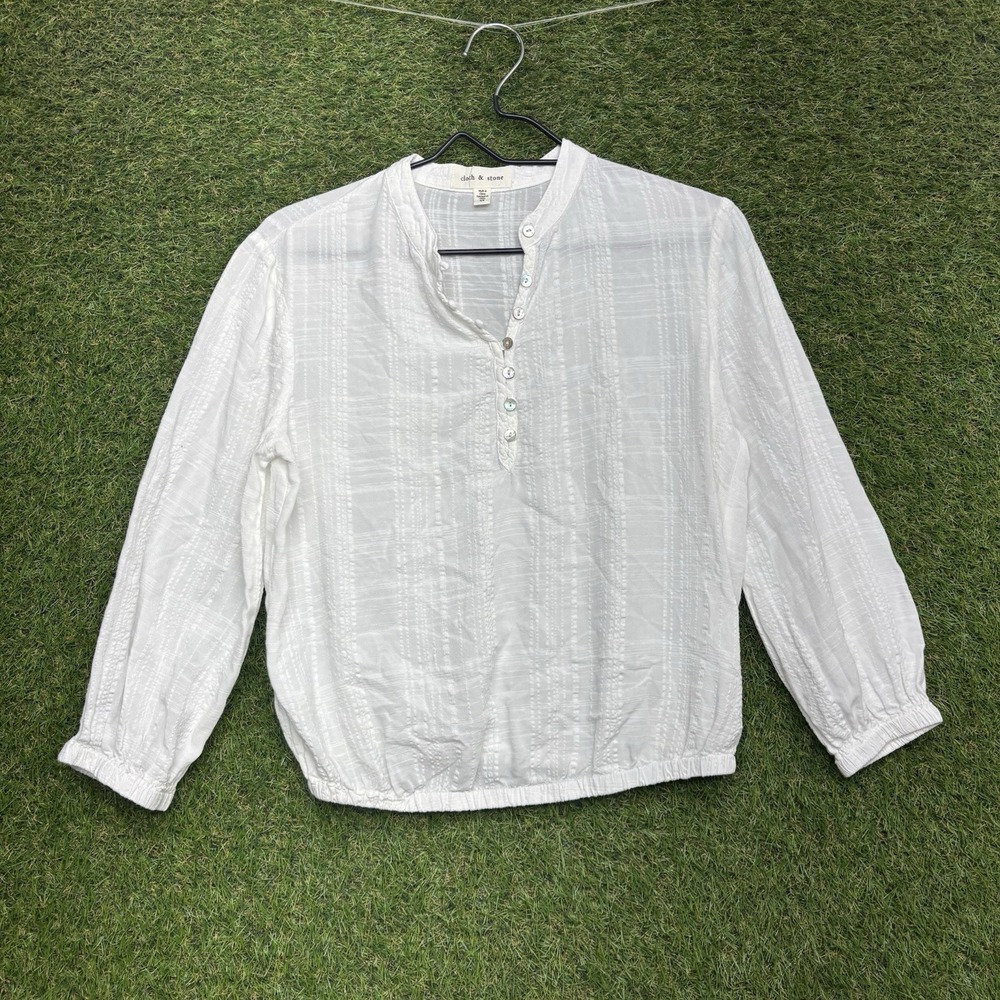 Cloth & Stone Anthropologie Button up Shirt Womens XS White Boho Linen Blend